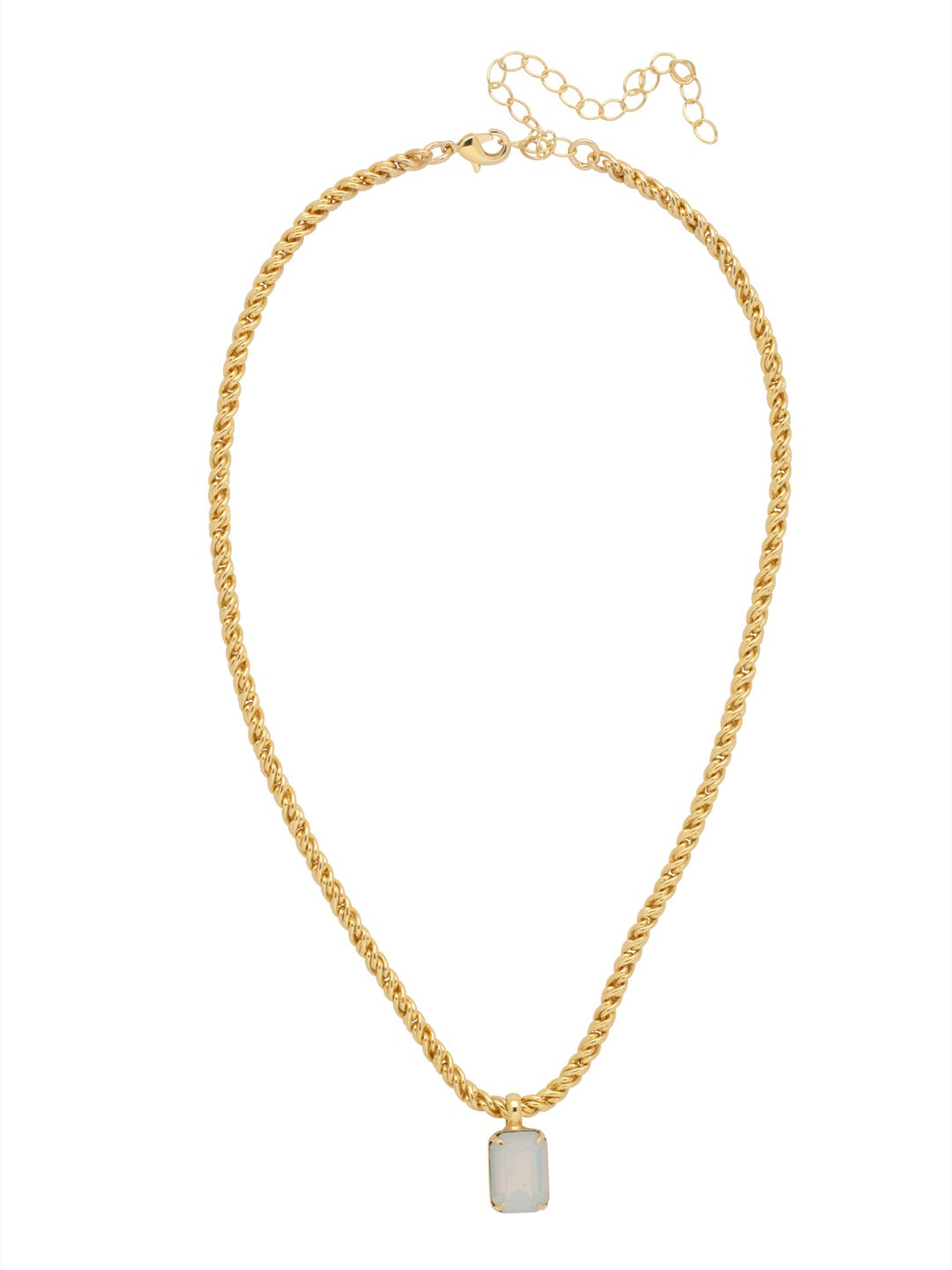 Emerald Rope Chain Pendant Necklace - NCT110BGWO - <p>The Emerald Rope Chain Pendant Necklace features an emerald cut pendant on an adjustable rope chain, secured by a lobster claw clasp. From Sorrelli's White Opal collection in our Bright Gold-tone finish.</p>
