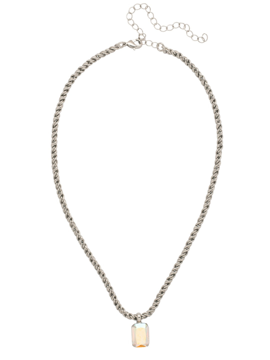 Emerald Rope Chain Pendant Necklace - NCT110PDCAB - <p>The Emerald Rope Chain Pendant Necklace features an emerald cut pendant on an adjustable rope chain, secured by a lobster claw clasp. From Sorrelli's Crystal Aurora Borealis collection in our Palladium finish.</p>