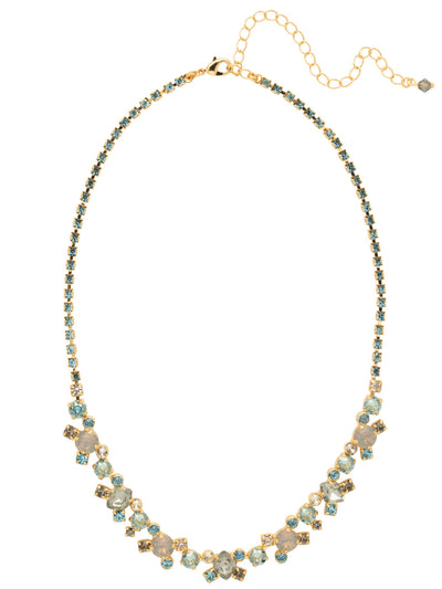 Perfect Harmony Line Tennis Necklace - NDK11BGLBH - <p>This classic line necklace features stations of crystal clusters alternating between round cut and pear shaped central stones, blending in perfect harmony! A rhinestone chain completes this design with all around sparkle. From Sorrelli's Laguna Beach collection in our Bright Gold-tone finish.</p>