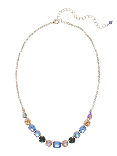 Tansy Half Line Tennis Necklace - NDQ14PDVBN - <p>Oval, round, emerald, pear and cushion cut crystals are accented by a delicate chain for subtle sparkle that looks great layered or worn solo. (16-20 inches) From Sorrelli's Venice Blue collection in our Palladium finish.</p>