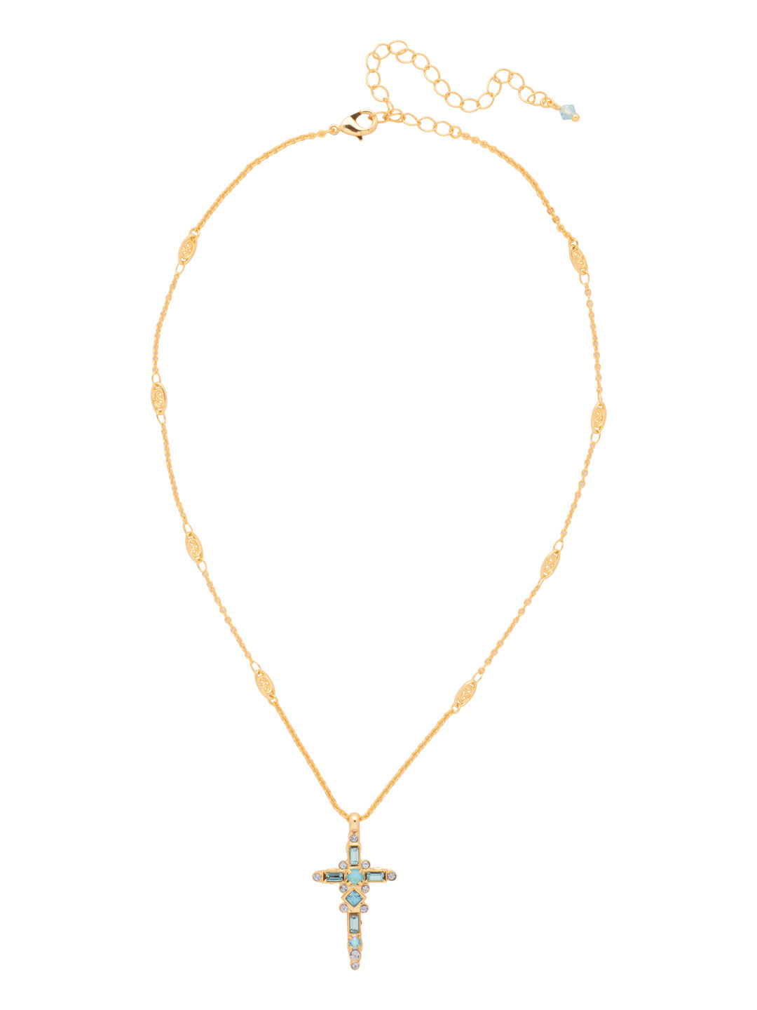 Dierdre Cross Pendant Necklace - NDQ54BGOC - <p>A truly divine pendant. This delicate cross necklace features multi-cut crystals in an antique inspired setting. This crystal cross necklace offers movement on the chain for ease of wear. From Sorrelli's Ocean collection in our Bright Gold-tone finish.</p>