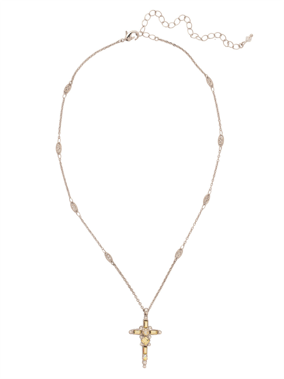 Dierdre Cross Pendant Necklace - NDQ54PDLZ - <p>A truly divine pendant. This delicate cross necklace features multi-cut crystals in an antique inspired setting. This crystal cross necklace offers movement on the chain for ease of wear. From Sorrelli's Lemon Zest collection in our Palladium finish.</p>