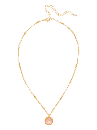 Cushion-Cut Pendant Necklace - NDS50BGPD - <p>Elevate your jewelry collection with this artisanally handcrafted pendant necklace. The solitaire 12mm cushion cut crystal is surrounded by a beautifully scalloped edge, creating a unique and eye-catching design. The little ball details along the chain add a touch of character. This adjustable necklace features a 16 inch chain with a 4 inch extension, complete with a delicate charm, for a versatile fit. Whether you're looking for a special gift or a treat for yourself, this handcrafted necklace is a stylish and timeless choice. From Sorrelli's Peach Delite collection in our Bright Gold-tone finish.</p>