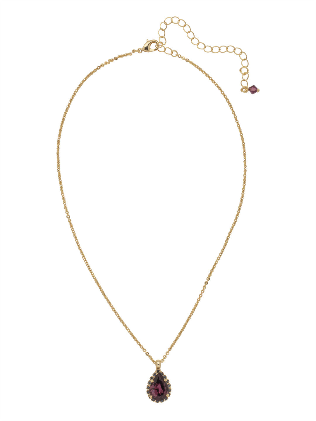 Rain Droplet  Necklace - NDY16BGROP - <p>A delicate pear shaped crystal with a decorative rhinestone border adds just the right amount of sparkle and shine! From Sorrelli's Royal Plum collection in our Bright Gold-tone finish.</p>