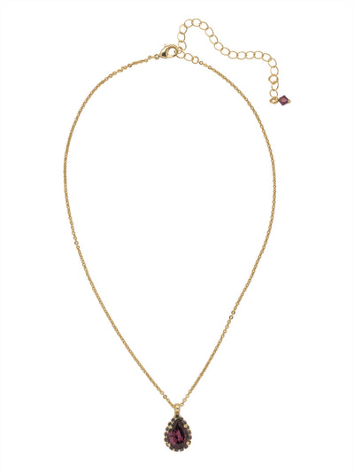 Rain Droplet  Necklace - NDY16BGROP - <p>A delicate pear shaped crystal with a decorative rhinestone border adds just the right amount of sparkle and shine! From Sorrelli's Royal Plum collection in our Bright Gold-tone finish.</p>