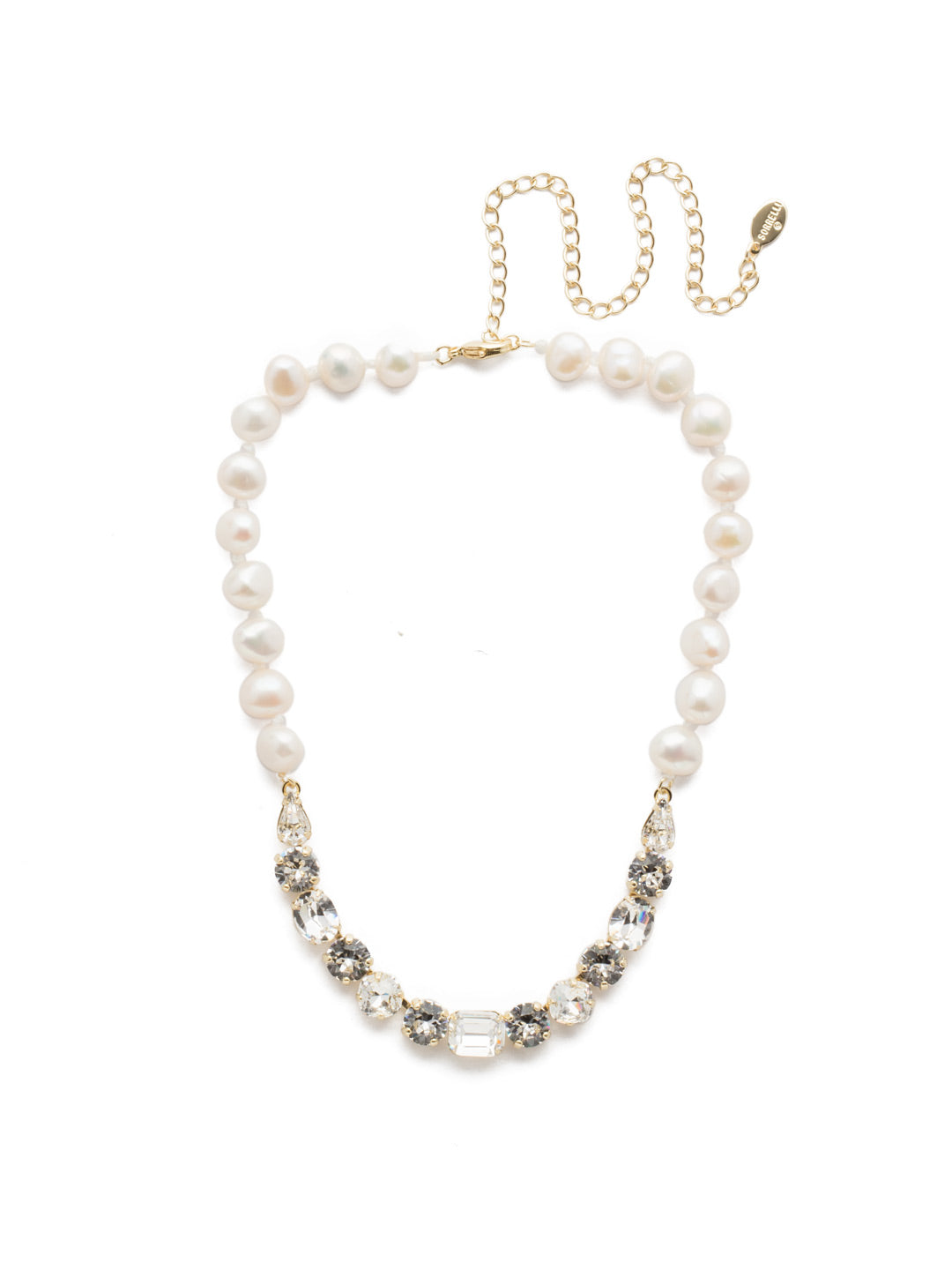 Cadenza Tennis Necklace - NEC14BGCRY - <p>This classic beauty features a chain of wire-wrapped freshwater pearls supporting a delicate pattern of crystal shapes at its base. From Sorrelli's Crystal collection in our Bright Gold-tone finish.</p>