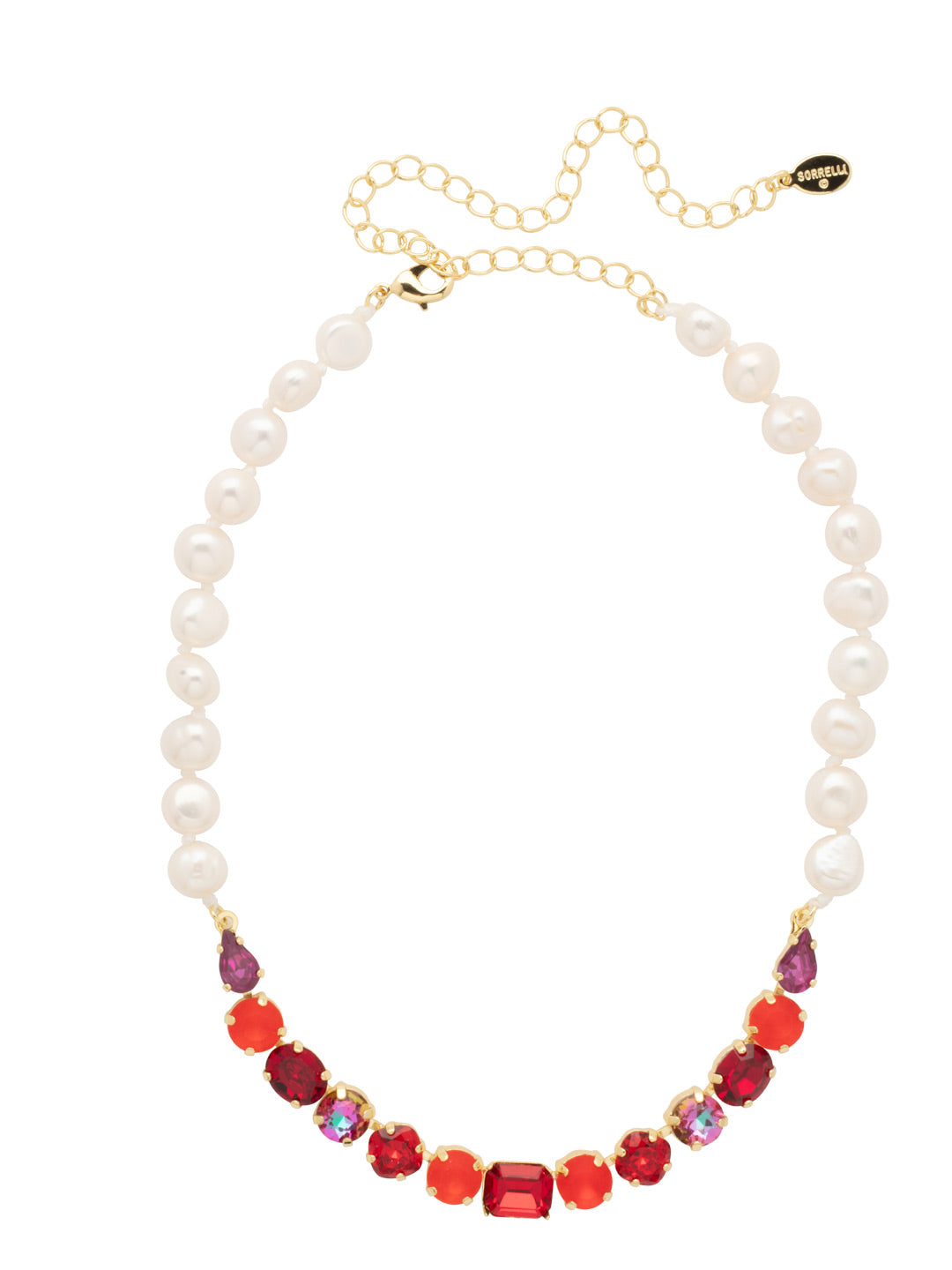 Cadenza Tennis Necklace - NEC14BGFIS - <p>This classic beauty features a chain of wire-wrapped freshwater pearls supporting a delicate pattern of crystal shapes at its base. From Sorrelli's Fireside collection in our Bright Gold-tone finish.</p>