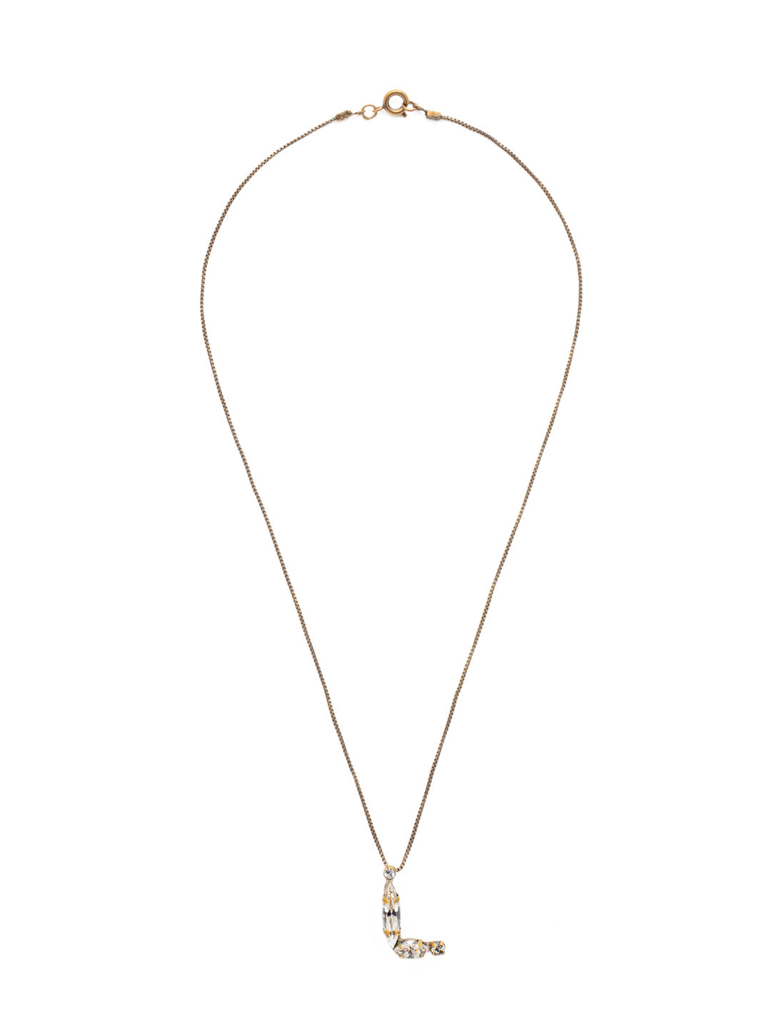 L Initial Pendant Necklace - NEM81AGCRY - <p>The initial pendant necklace makes a great gift for someone you love…AND for yourself! An assortment of crystals embellish a single letter charm, hanging prominently from a delicate chain, and is secured with a spring ring clasp. From Sorrelli's Crystal collection in our Antique Gold-tone finish.</p>