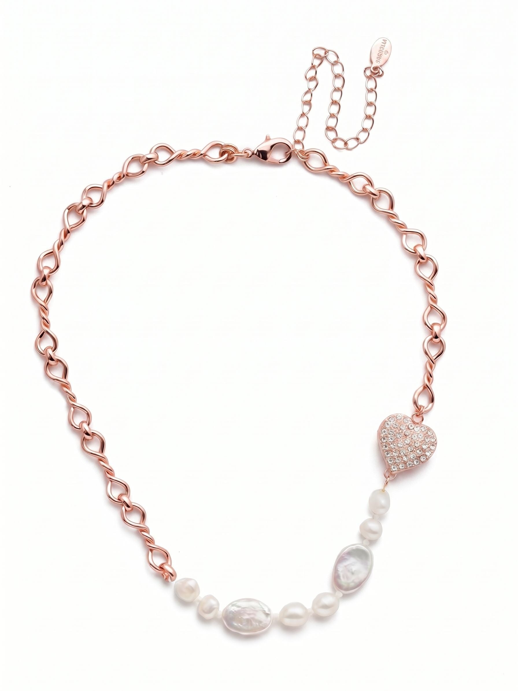 Venus Tennis Necklace - NER10RGCRY - <p>The eye is immediately drawn to the asymmetrical balance of this delicate necklace. An open link chain loops around the neck before giving way to an unexpected off-center focal point at the collarbone. Here, a puffed heart fully paved in round-cut crystals anchors a short sequence of white baroque and oval coin pearls. The design creates a tactile contrast between the organic, irregular pearl shapes and the precise geometric sparkle of the heart. An included extension chain lets you adjust the drape to suit the neckline of your top.</p><ul>
<li>Asymmetrical arrangement of pearls and an off-center heart</li>
<li>Contrast between organic pearl shapes and structured crystals</li>
<li>Lobster claw clasp</li>
<li>4-inch adjustable extension chain</li>
<li>Protective e-coat finish for lasting wear</li>
<li>Includes signature organza pouch for gifting and travel</li>
</ul>