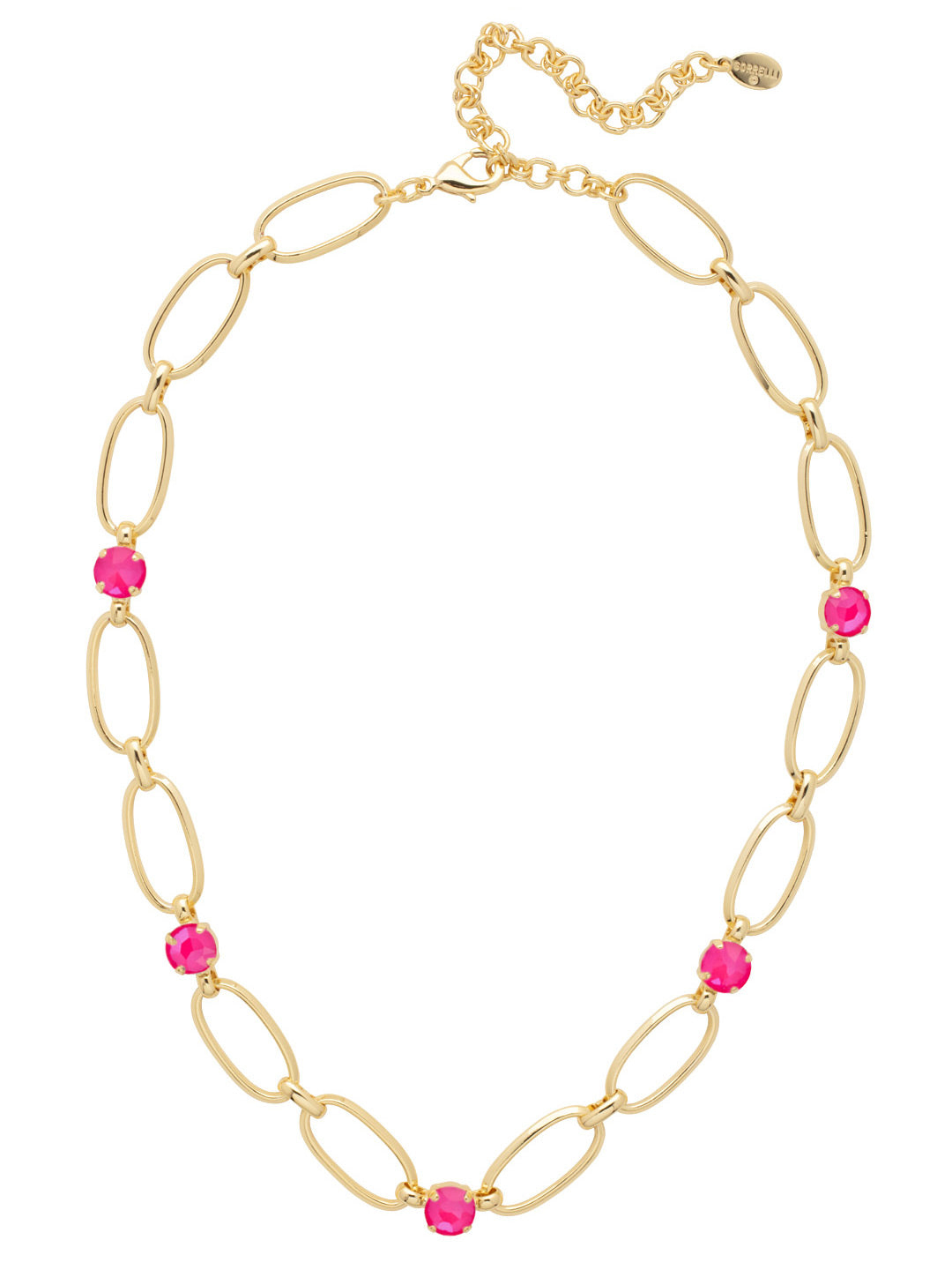 Paige Tennis Necklace - NET3BGUP - <p>The Paige Tennis Necklace is open, airy and sparkly, too. Metallic links are joined with round Sorrelli crystals that shine bright. (17-21 inches) From Sorrelli's Ultra Pink collection in our Bright Gold-tone finish.</p>