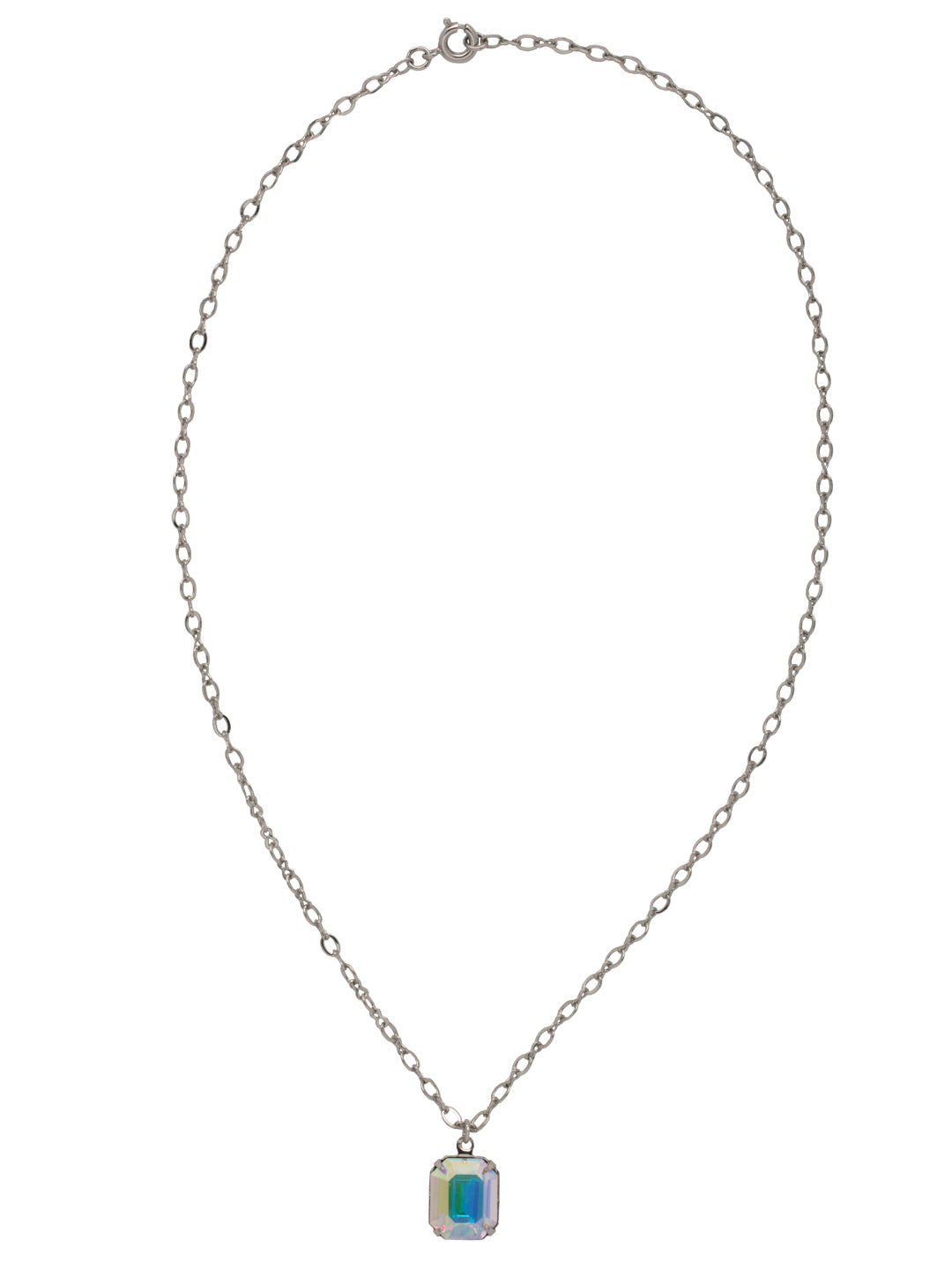 Emmy Pendant Necklace - NET99PDCAB - <p>A single emerald cut crystal hangs from a delicate chain with an adjustable spring ring clasp closure. From Sorrelli's Crystal Aurora Borealis collection in our Palladium finish.</p>
