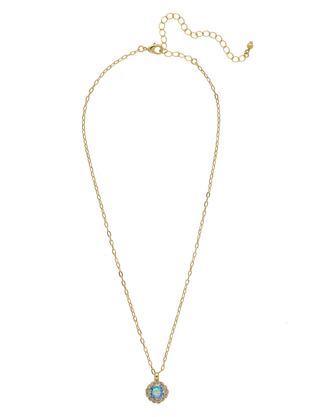 Haute Halo Pendant Necklace - NEX10BGAQA - <p>A single halo set round crystal hangs from a delicate adjustable chain. From Sorrelli's Aqua Aurora Borealis collection in our Bright Gold-tone finish.</p>