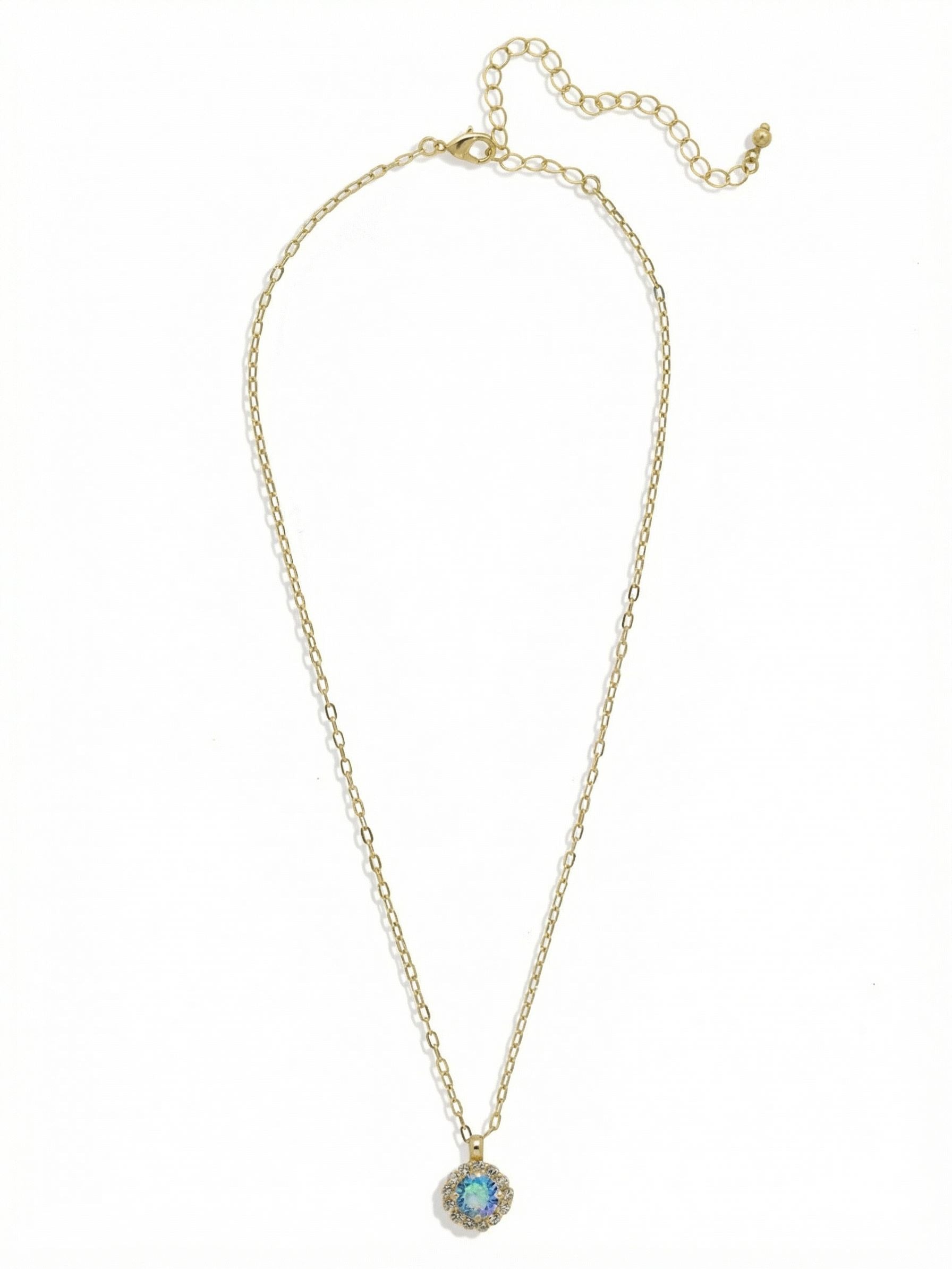 Haute Halo Pendant Necklace - NEX10BGAQA - <p>A single halo set round crystal hangs from a delicate adjustable chain.</p>