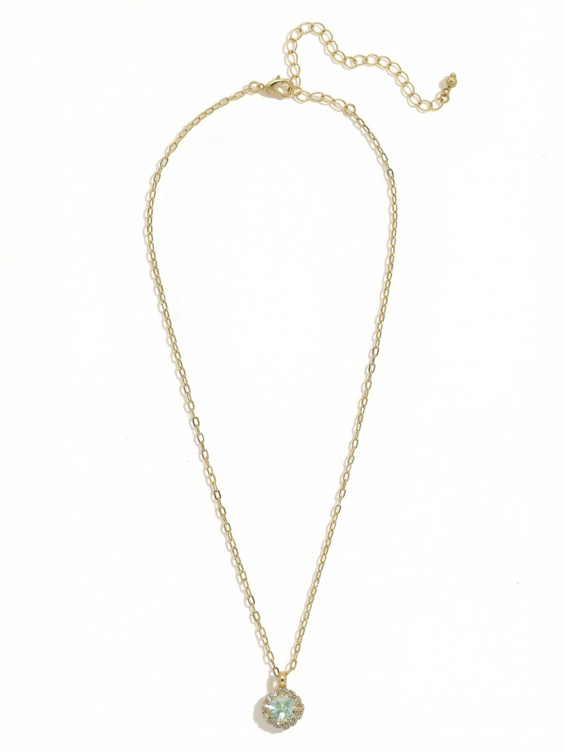 Haute Halo Pendant Necklace - NEX10BGAQU - <p>A single halo set round crystal hangs from a delicate adjustable chain.</p>