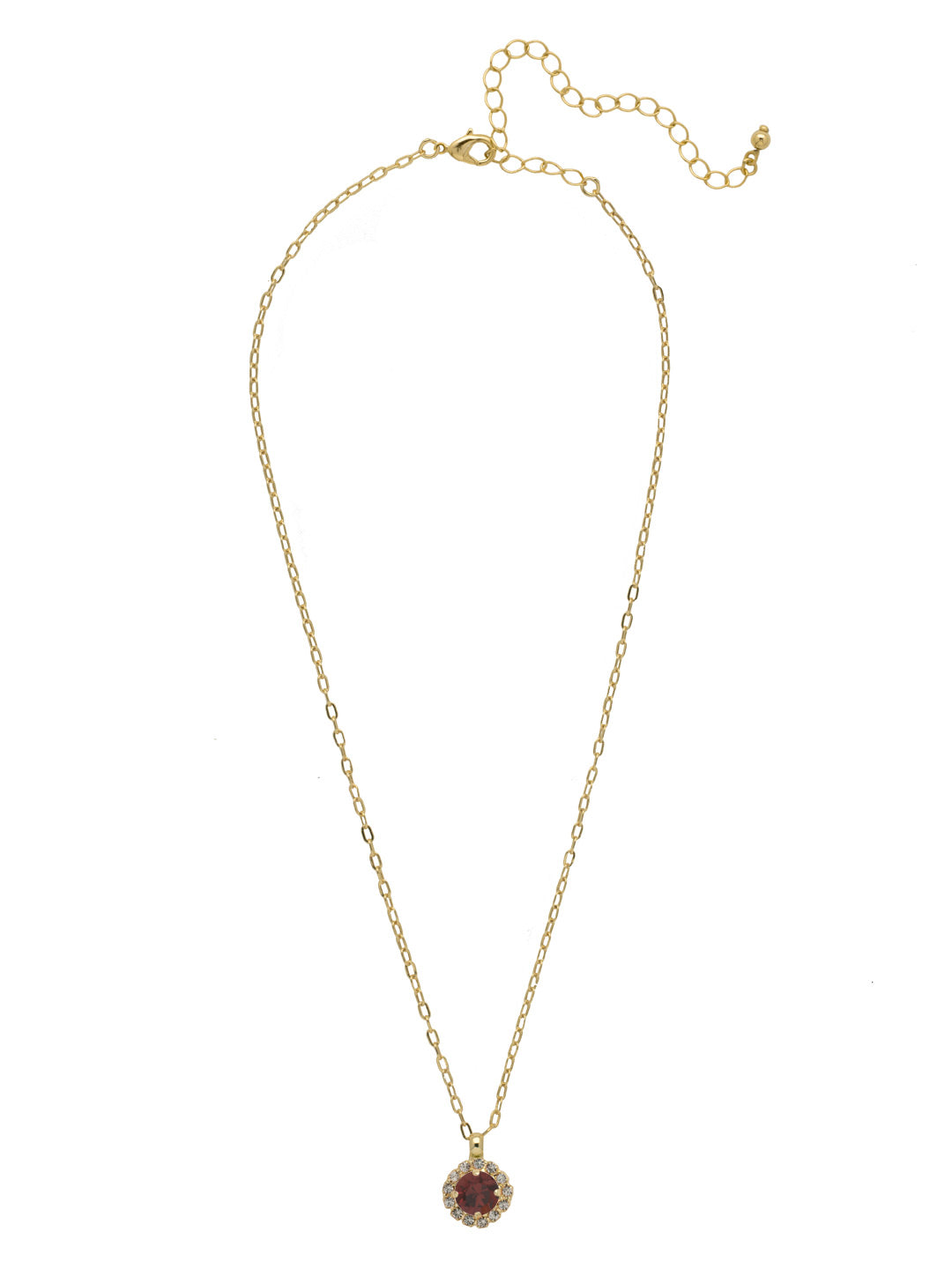 Haute Halo Pendant Necklace - NEX10BGBUR - <p>A single halo set round crystal hangs from a delicate adjustable chain. From Sorrelli's Burgundy collection in our Bright Gold-tone finish.</p>