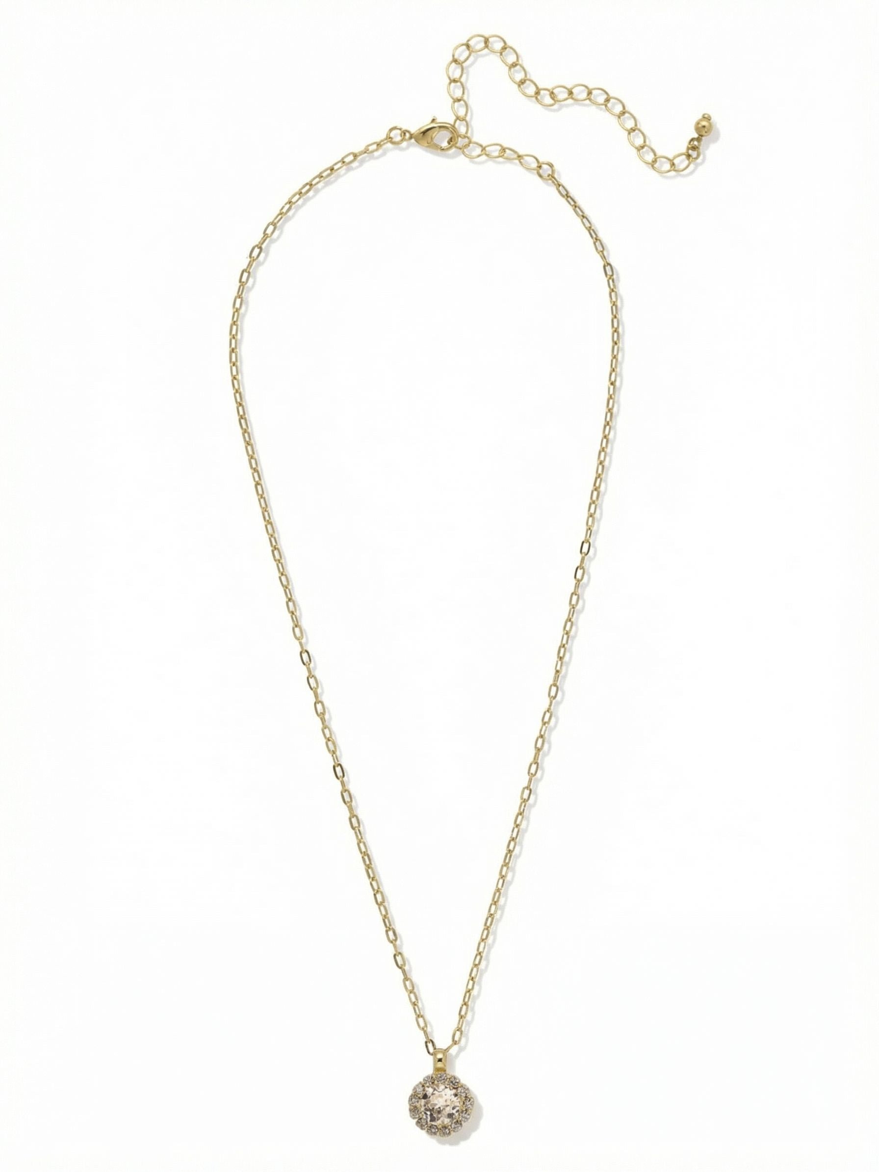 Haute Halo Pendant Necklace - NEX10BGCRY - <p>A single halo set round crystal hangs from a delicate adjustable chain.</p>