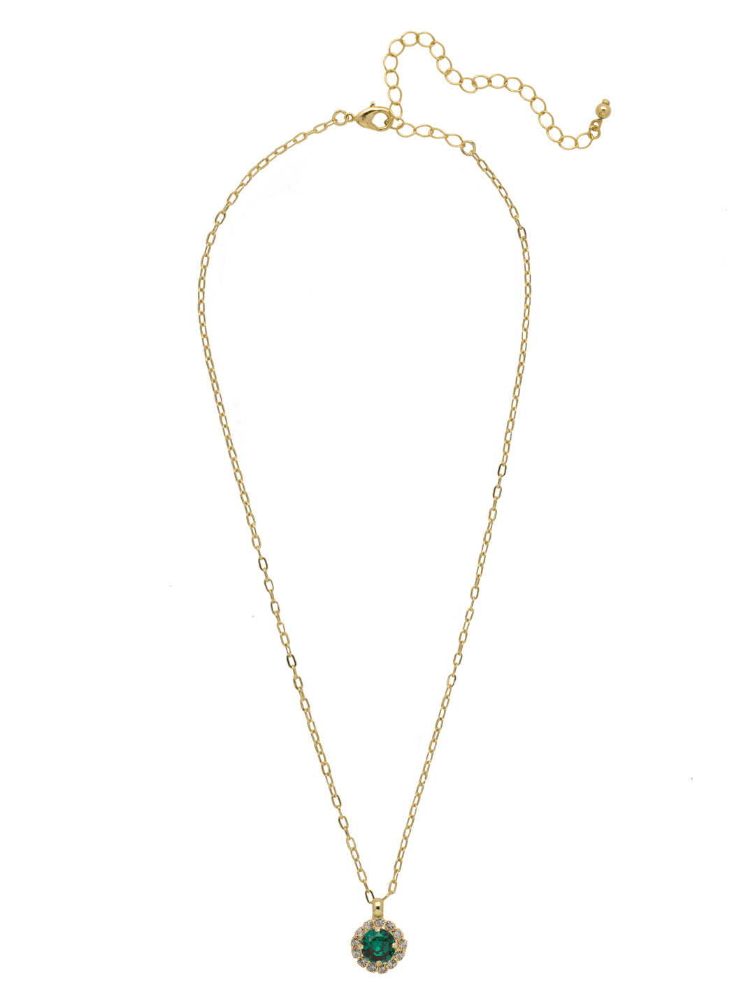 Haute Halo Pendant Necklace - NEX10BGEME - <p>A single halo set round crystal hangs from a delicate adjustable chain. From Sorrelli's Emerald collection in our Bright Gold-tone finish.</p>