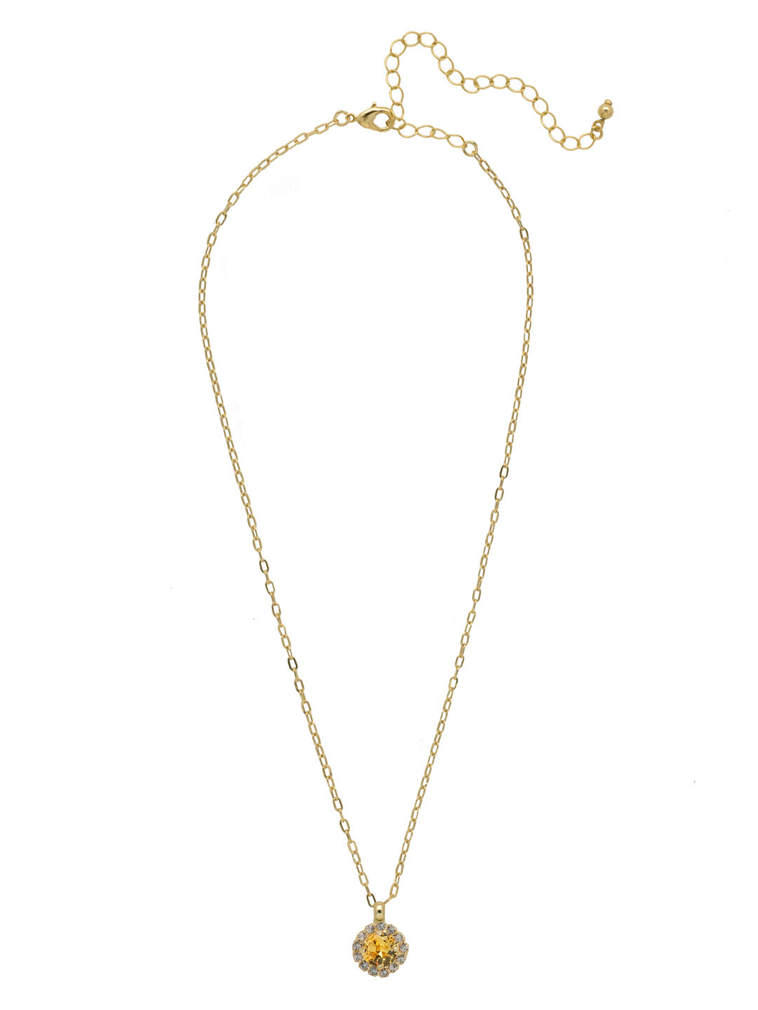 Haute Halo Pendant Necklace - NEX10BGLTO - <p>A single halo set round crystal hangs from a delicate adjustable chain. From Sorrelli's Light Topaz collection in our Bright Gold-tone finish.</p>