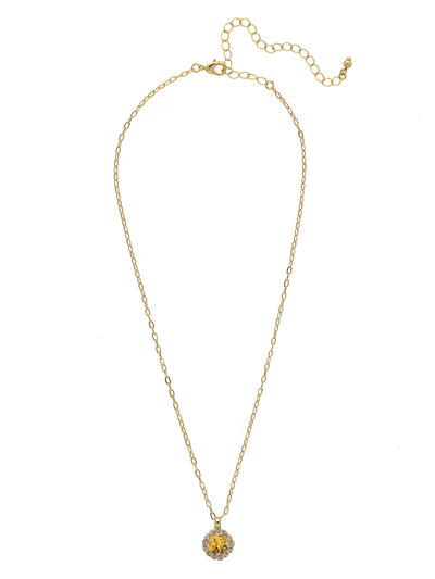 Haute Halo Pendant Necklace - NEX10BGLTO - <p>A single halo set round crystal hangs from a delicate adjustable chain. From Sorrelli's Light Topaz collection in our Bright Gold-tone finish.</p>