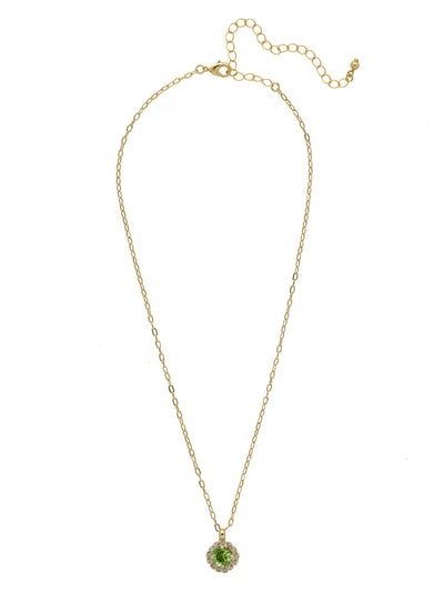 Haute Halo Pendant Necklace - NEX10BGPER - <p>A single halo set round crystal hangs from a delicate adjustable chain. From Sorrelli's Peridot collection in our Bright Gold-tone finish.</p>