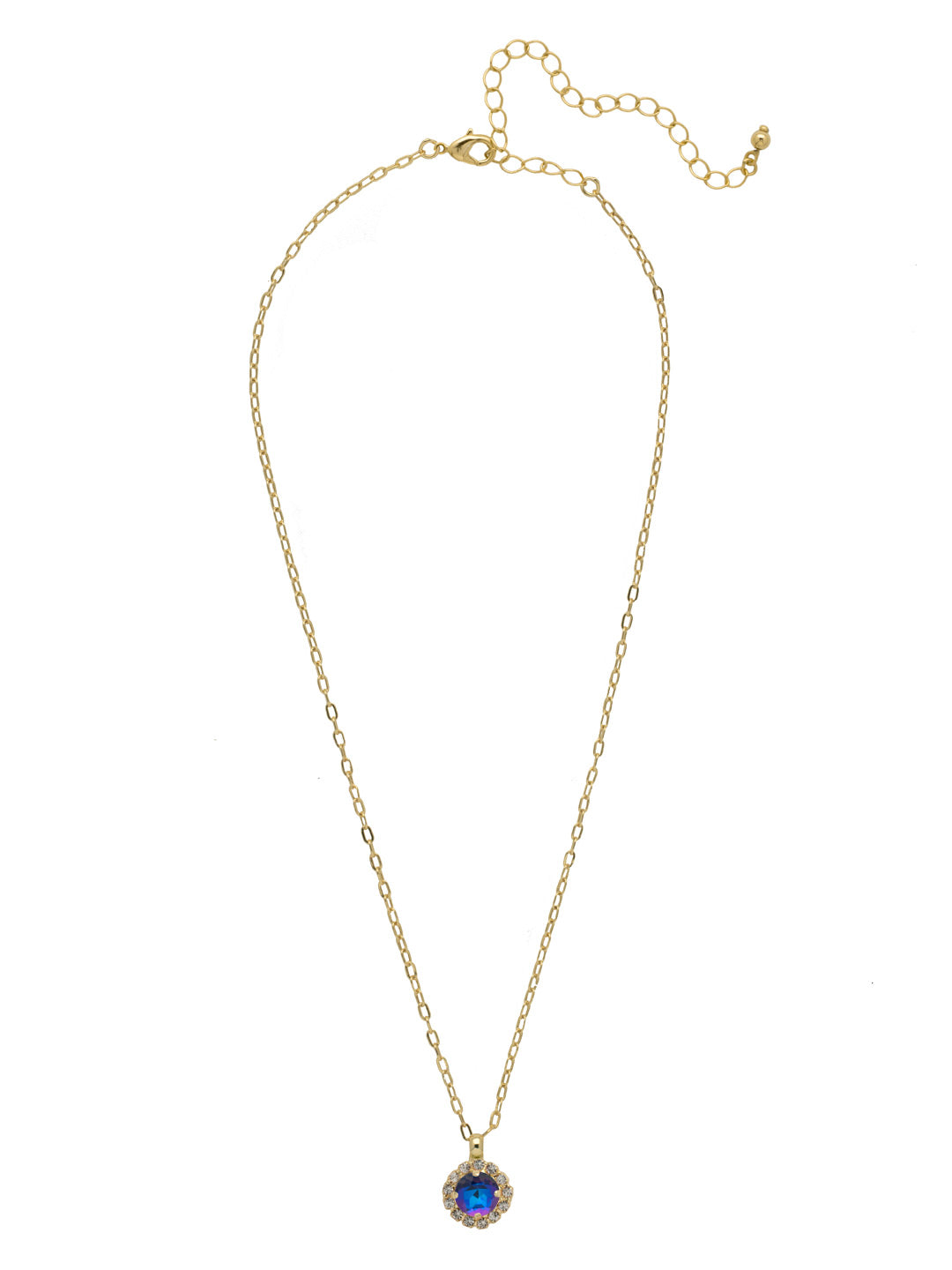 Haute Halo Pendant Necklace - NEX10BGRBD - <p>A single halo set round crystal hangs from a delicate adjustable chain. From Sorrelli's Royal Blue Delite collection in our Bright Gold-tone finish.</p>