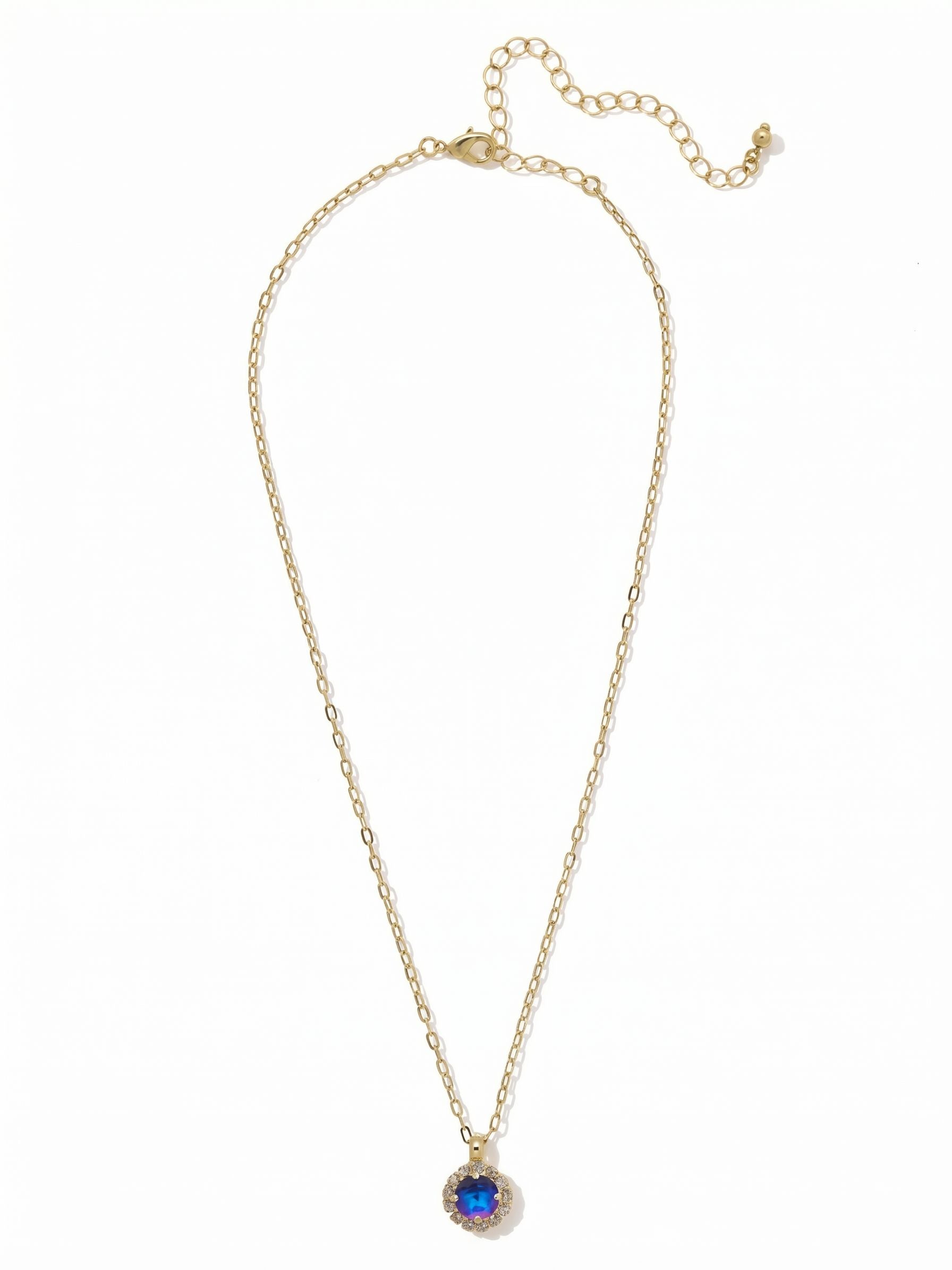 Haute Halo Pendant Necklace - NEX10BGRBD - <p>A single halo set round crystal hangs from a delicate adjustable chain.</p>