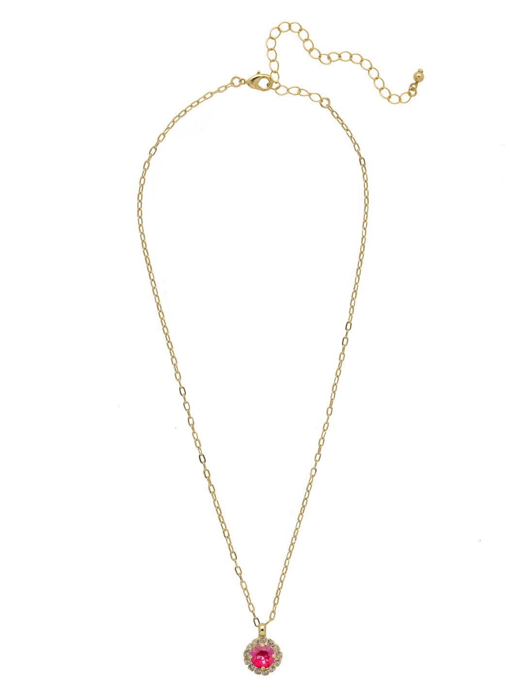 Haute Halo Pendant Necklace - NEX10BGRRD - <p>A single halo set round crystal hangs from a delicate adjustable chain. From Sorrelli's Royal Red Delite collection in our Bright Gold-tone finish.</p>