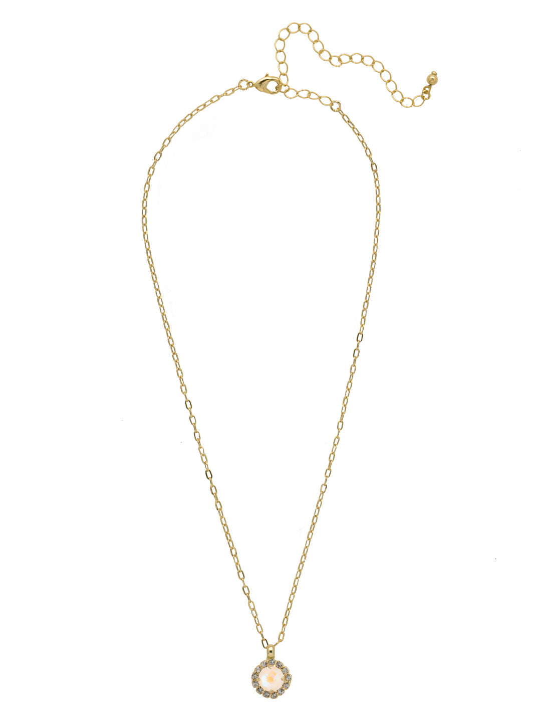 Haute Halo Pendant Necklace - NEX10BGUW - <p>A single halo set round crystal hangs from a delicate adjustable chain. From Sorrelli's Ultra White collection in our Bright Gold-tone finish.</p>