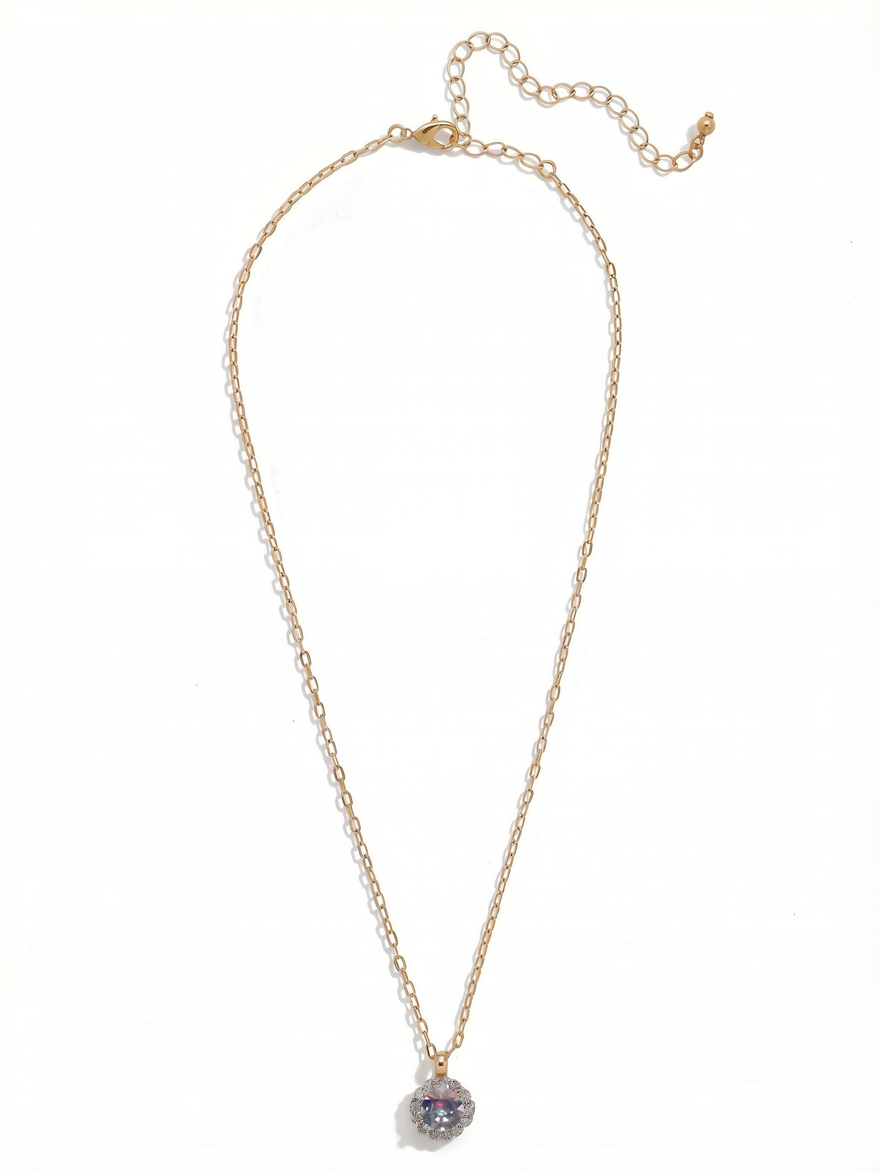 Haute Halo Pendant Necklace - NEX10BGVL - <p>A single halo set round crystal hangs from a delicate adjustable chain.</p>