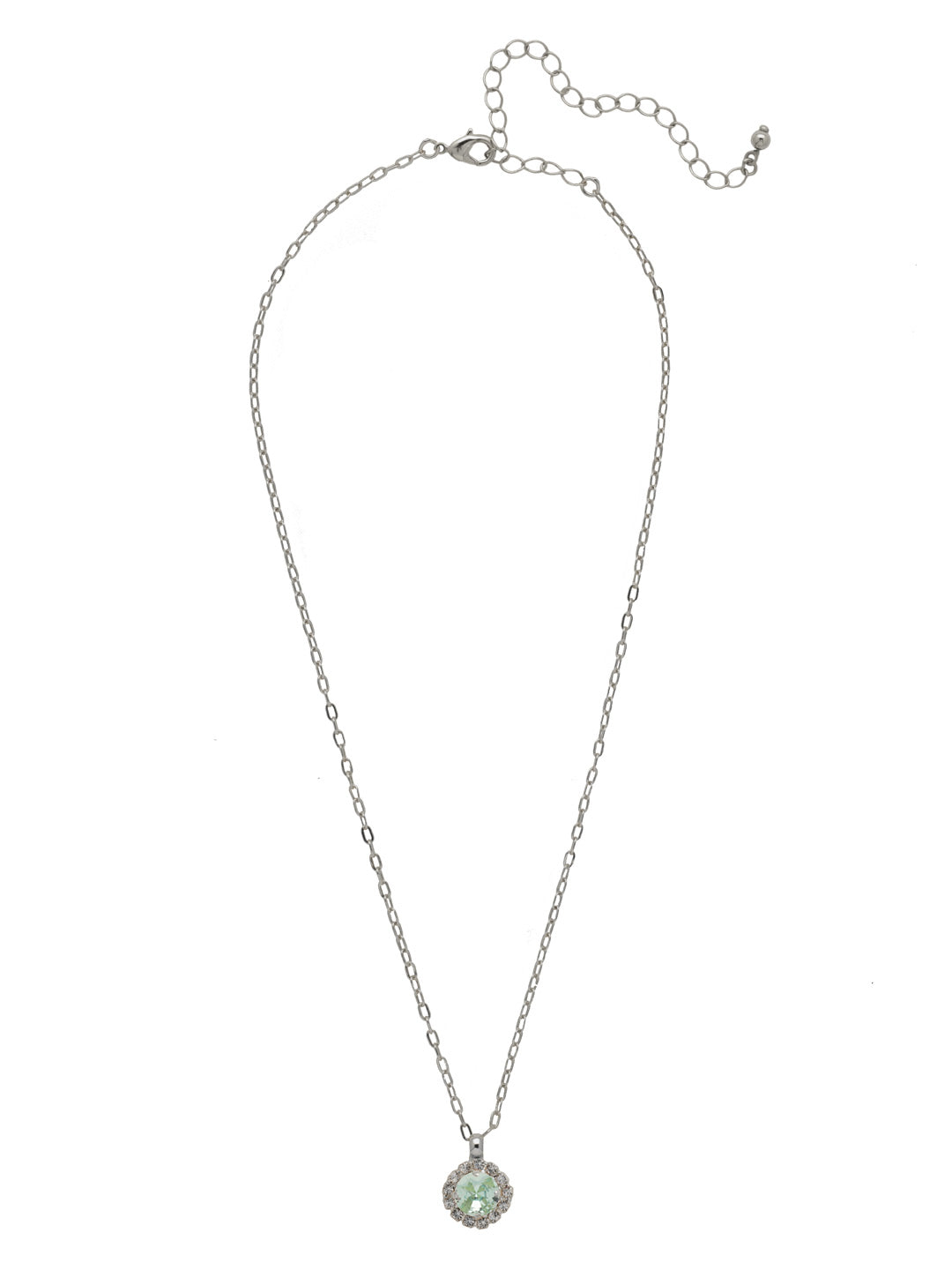 Haute Halo Pendant Necklace - NEX10PDAQU - <p>A single halo set round crystal hangs from a delicate adjustable chain. From Sorrelli's Aquamarine collection in our Palladium finish.</p>