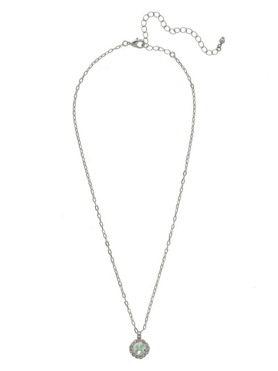 Haute Halo Pendant Necklace - NEX10PDAQU - <p>A single halo set round crystal hangs from a delicate adjustable chain. From Sorrelli's Aquamarine collection in our Palladium finish.</p>