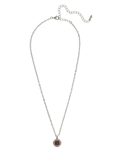 Haute Halo Pendant Necklace - NEX10PDBUR - <p>A single halo set round crystal hangs from a delicate adjustable chain. From Sorrelli's Burgundy collection in our Palladium finish.</p>