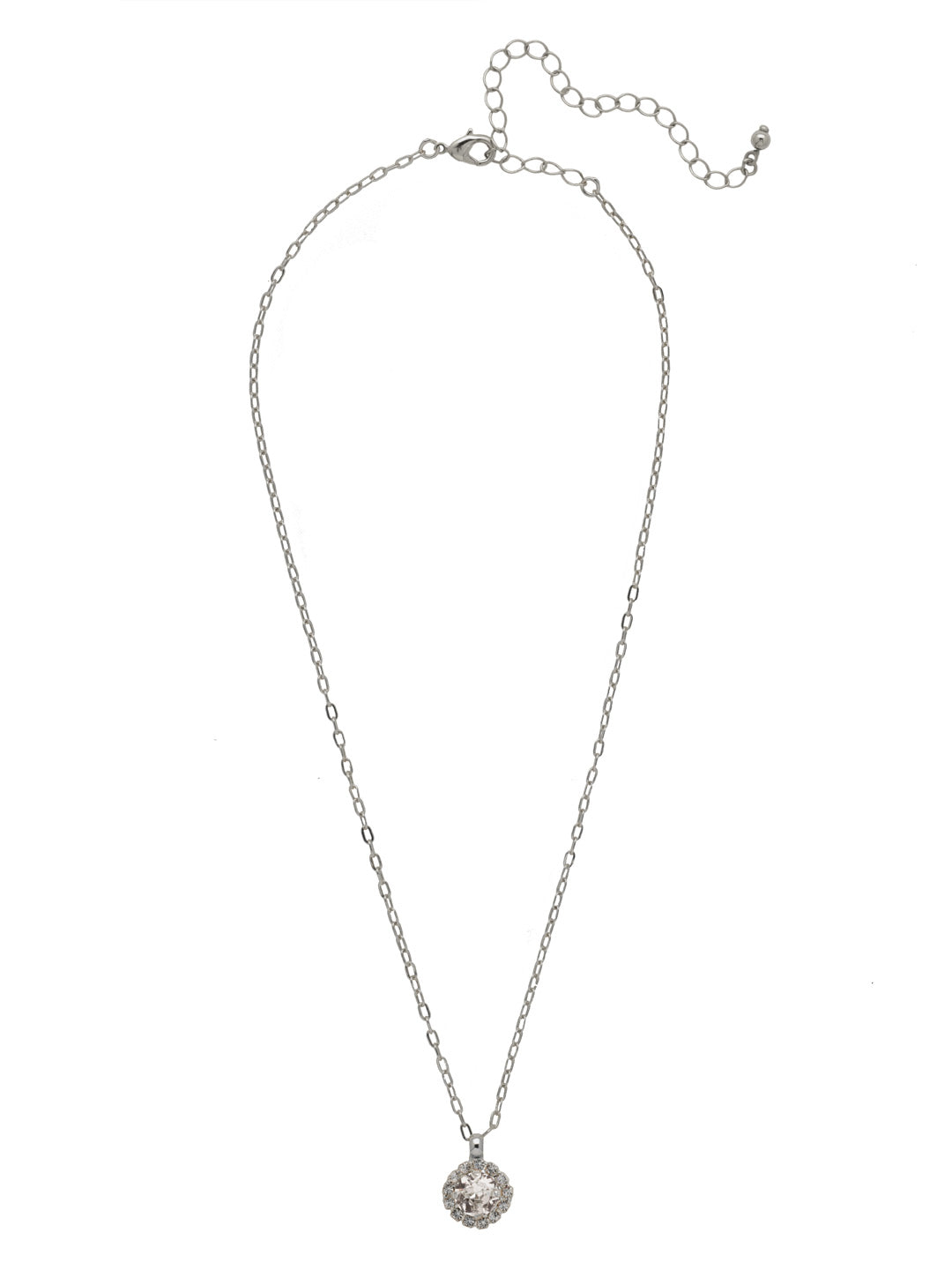 Haute Halo Pendant Necklace - NEX10PDCRY - <p>A single halo set round crystal hangs from a delicate adjustable chain. From Sorrelli's Crystal collection in our Palladium finish.</p>