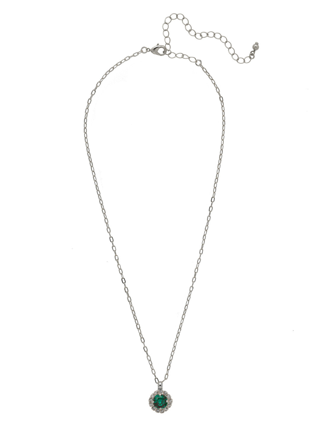 Haute Halo Pendant Necklace - NEX10PDEME - <p>A single halo set round crystal hangs from a delicate adjustable chain. From Sorrelli's Emerald collection in our Palladium finish.</p>