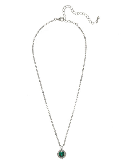 Haute Halo Pendant Necklace - NEX10PDEME - <p>A single halo set round crystal hangs from a delicate adjustable chain. From Sorrelli's Emerald collection in our Palladium finish.</p>