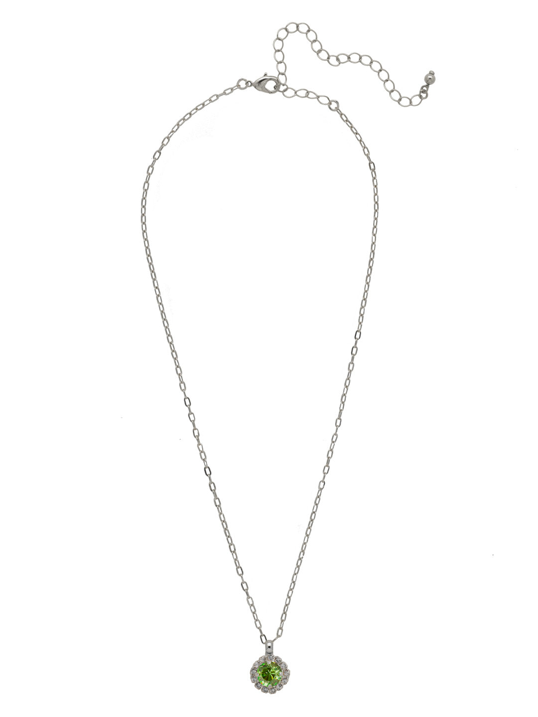 Haute Halo Pendant Necklace - NEX10PDPER - <p>A single halo set round crystal hangs from a delicate adjustable chain. From Sorrelli's Peridot collection in our Palladium finish.</p>