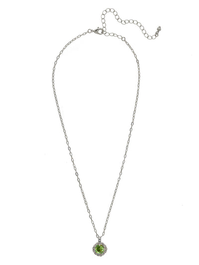 Haute Halo Pendant Necklace - NEX10PDPER - <p>A single halo set round crystal hangs from a delicate adjustable chain. From Sorrelli's Peridot collection in our Palladium finish.</p>