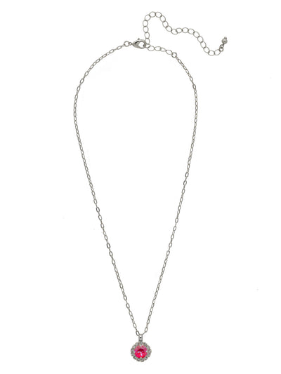 Haute Halo Pendant Necklace - NEX10PDRRD - <p>A single halo set round crystal hangs from a delicate adjustable chain. From Sorrelli's Royal Red Delite collection in our Palladium finish.</p>