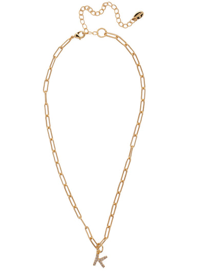 K Initial Paperclip Pendant Necklace - NFB11BGCRY - <p>A crystal embellished initial charm sits at the base of a trendy paperclip chain and is secured with a lobster clasp closure. From Sorrelli's Crystal collection in our Bright Gold-tone finish.</p>
