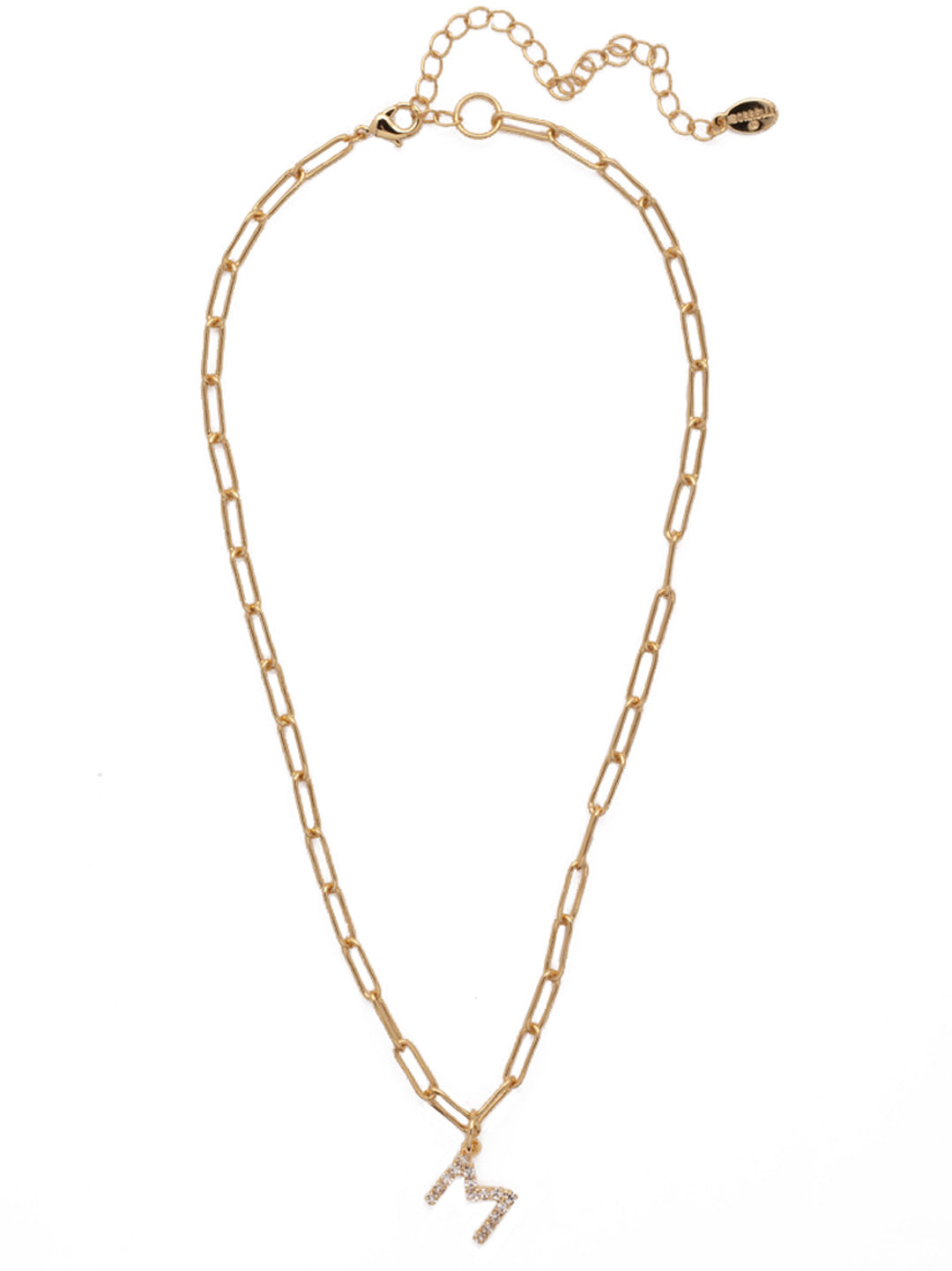 M Initial Paperclip Pendant Necklace - NFB13BGCRY - <p>A crystal embellished initial charm sits at the base of a trendy paperclip chain and is secured with a lobster clasp closure. From Sorrelli's Crystal collection in our Bright Gold-tone finish.</p>