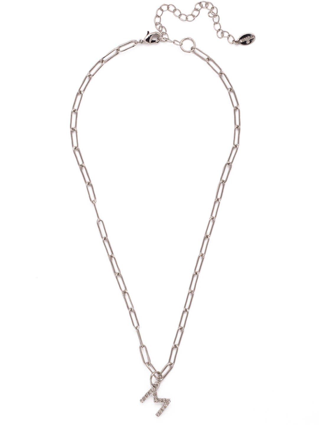 M Initial Paperclip Pendant Necklace - NFB13PDCRY - <p>A crystal embellished initial charm sits at the base of a trendy paperclip chain and is secured with a lobster clasp closure. From Sorrelli's Crystal collection in our Palladium finish.</p>