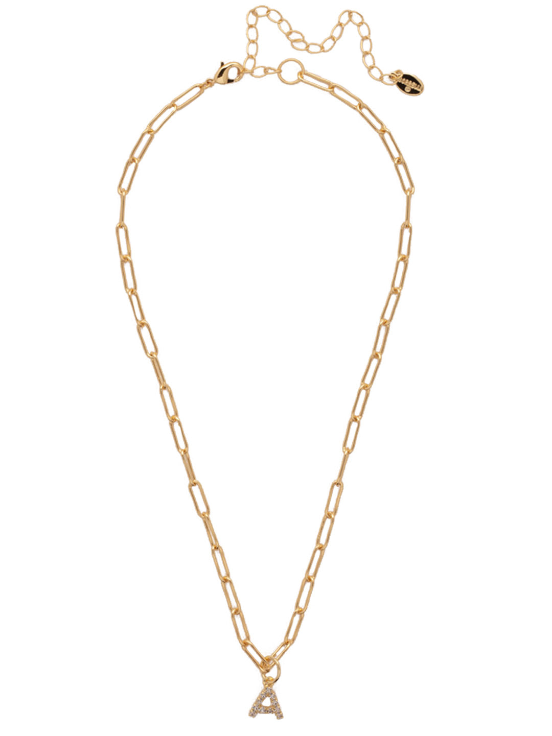 A Initial Paperclip Pendant Necklace - NFB1BGCRY - <p>A crystal embellished initial charm sits at the base of a trendy paperclip chain and is secured with a lobster clasp closure. From Sorrelli's Crystal collection in our Bright Gold-tone finish.</p>
