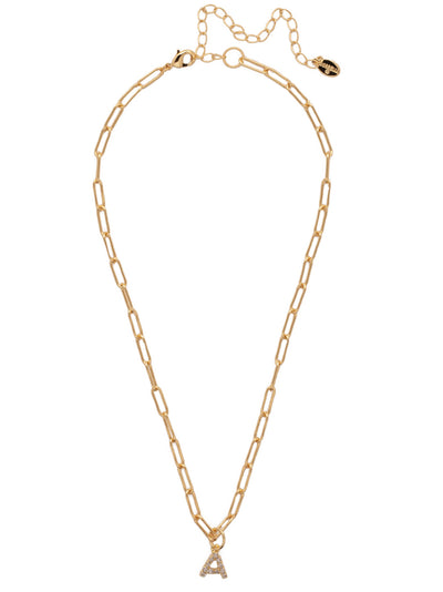 A Initial Paperclip Pendant Necklace - NFB1BGCRY - <p>A crystal embellished initial charm sits at the base of a trendy paperclip chain and is secured with a lobster clasp closure. From Sorrelli's Crystal collection in our Bright Gold-tone finish.</p>