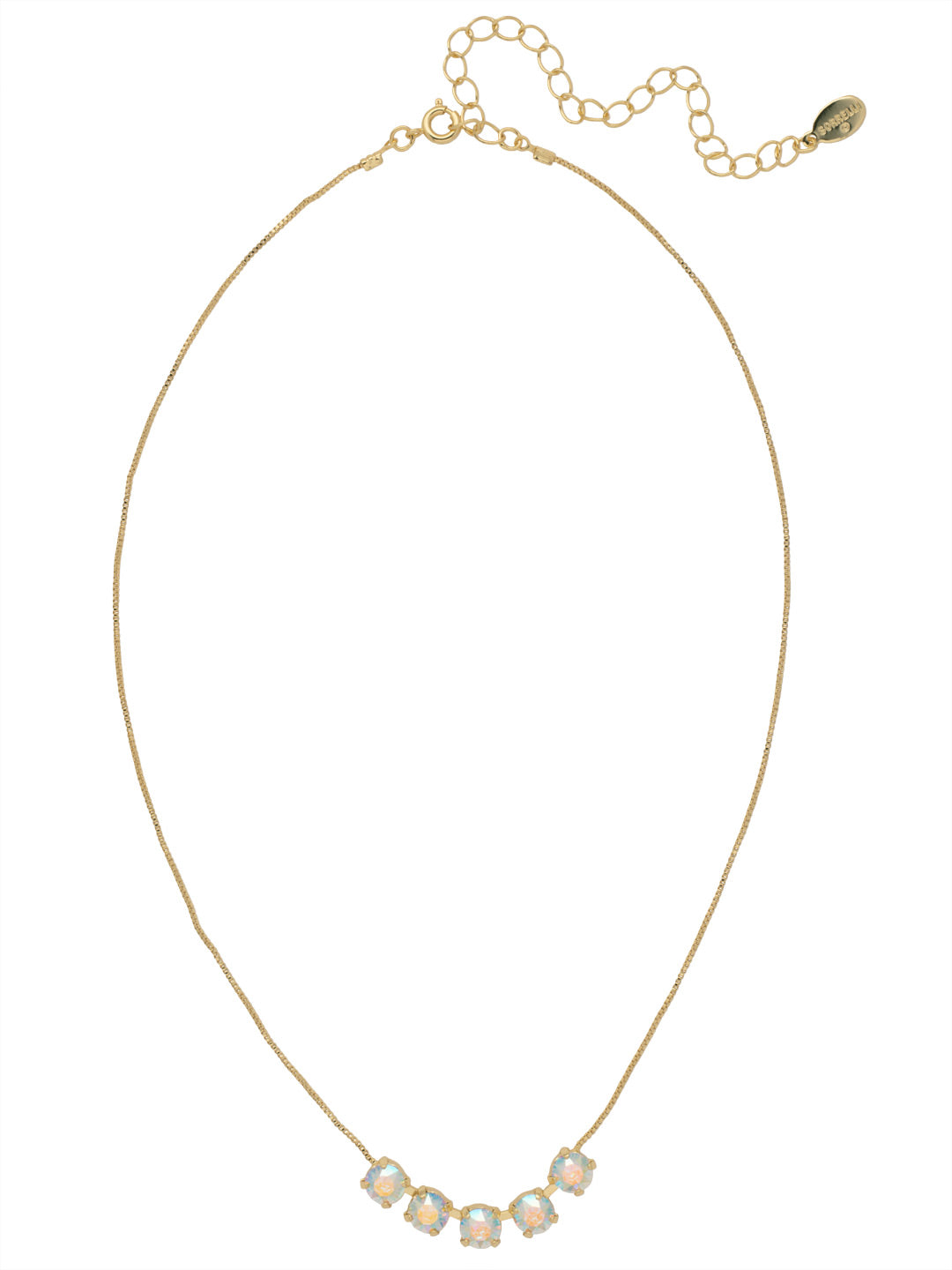 Shaughna Tennis Necklace - NFC84BGCAB - <p>The Shaughna Tennis Necklace features five crystals on a delicate adjustable chain. (16-20 inches) From Sorrelli's Crystal Aurora Borealis collection in our Bright Gold-tone finish.</p>