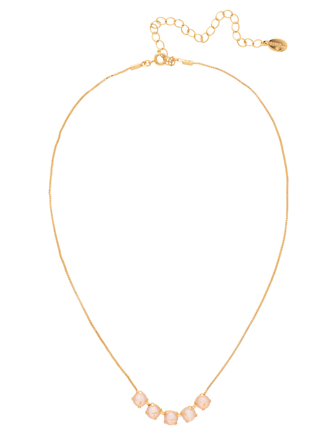 Shaughna Tennis Necklace - NFC84BGPD - <p>The Shaughna Tennis Necklace features five crystals on a delicate adjustable chain. (16-20 inches) From Sorrelli's Peach Delite collection in our Bright Gold-tone finish.</p>