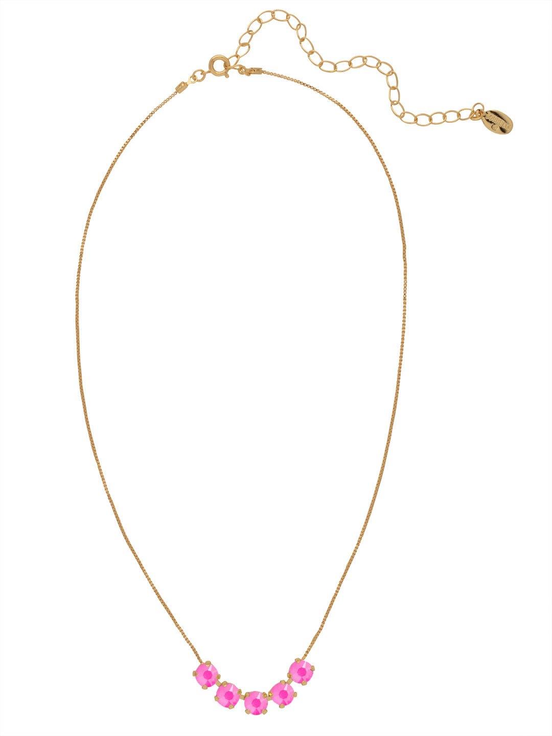 Shaughna Tennis Necklace - NFC84BGWDW - <p>The Shaughna Tennis Necklace features five crystals on a delicate adjustable chain. (16-20 inches) From Sorrelli's Wild Watermelon collection in our Bright Gold-tone finish.</p>