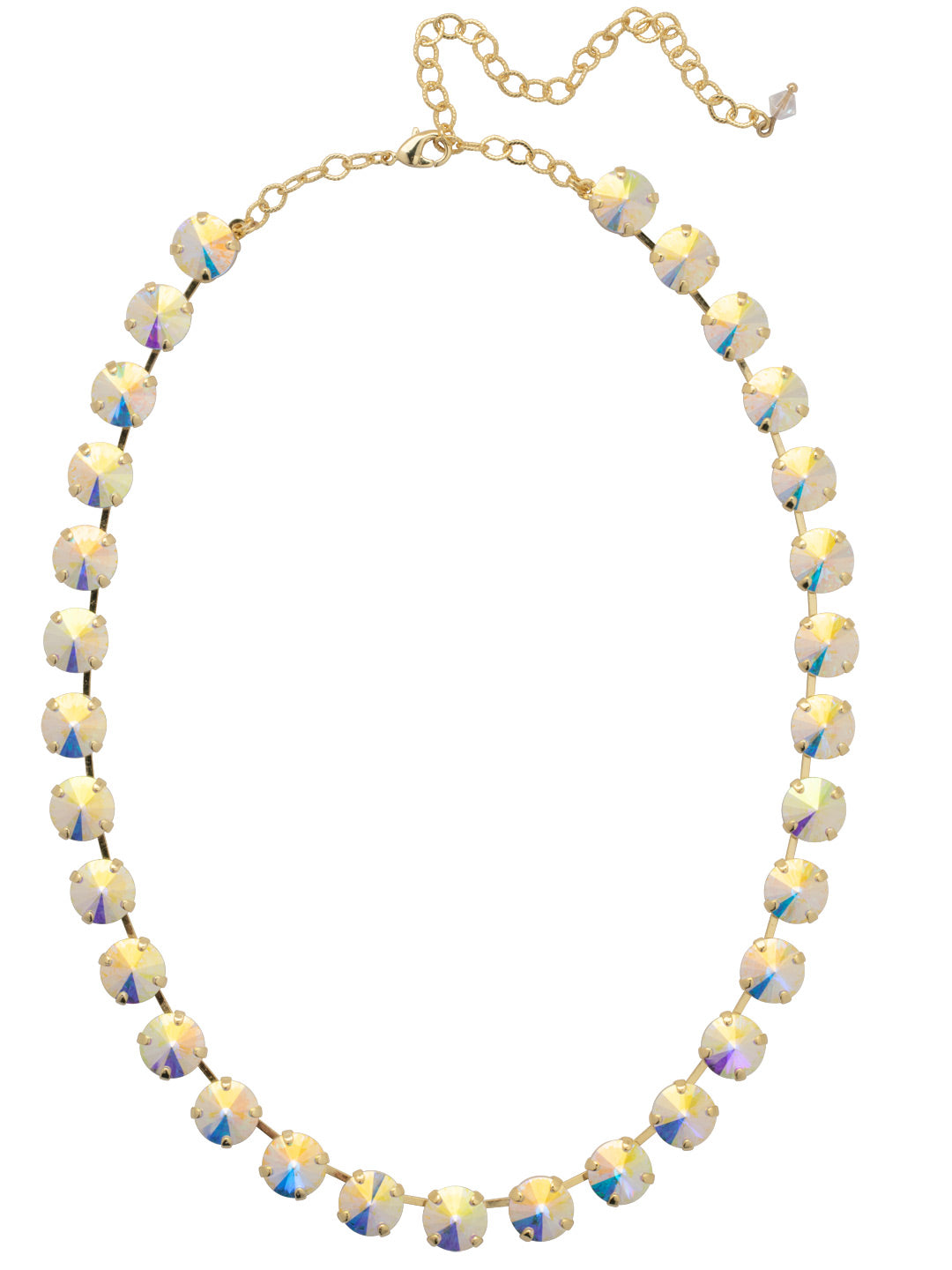 Mara Tennis Necklace - NFD75BGCAB - <p>The Mara Tennis Necklace is a perfect blend of classic elegance and contemporary style! This stunning piece showcases a full line of rivoli cut crystals, instantly drawing attention. (16-20 inches) From Sorrelli's Crystal Aurora Borealis collection in our Bright Gold-tone finish.</p>