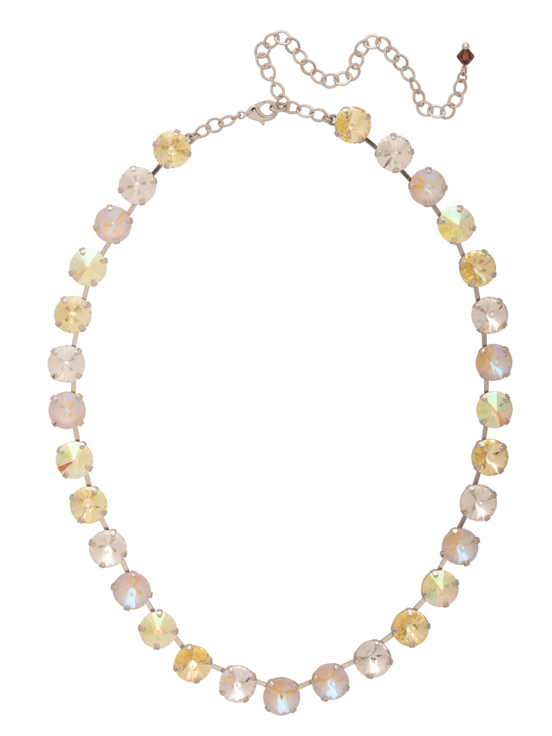 Mara Tennis Necklace - NFD75PDLZ - <p>The Mara Tennis Necklace is a perfect blend of classic elegance and contemporary style! This stunning piece showcases a full line of rivoli cut crystals, instantly drawing attention. (16-20 inches) From Sorrelli's Lemon Zest collection in our Palladium finish.</p>