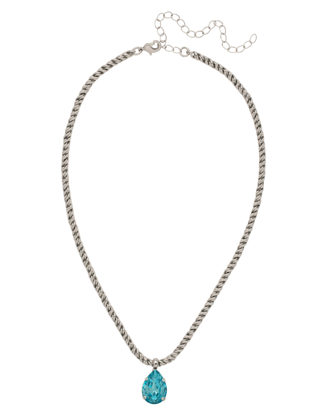 Eileen Pendant Necklace - NFF10PDAQU - <p>The Eileen Pendant Necklace features a single pear cut candy gem on an adjustable rope chain, secured by a lobster claw clasp. From Sorrelli's Aquamarine collection in our Palladium finish.</p>