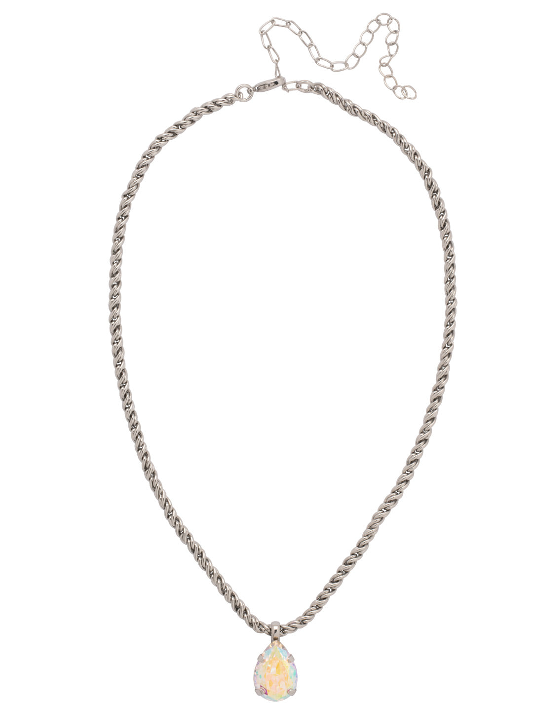 Eileen Pendant Necklace - NFF10PDCAB - <p>The Eileen Pendant Necklace features a single pear cut candy gem on an adjustable rope chain, secured by a lobster claw clasp. From Sorrelli's Crystal Aurora Borealis collection in our Palladium finish.</p>